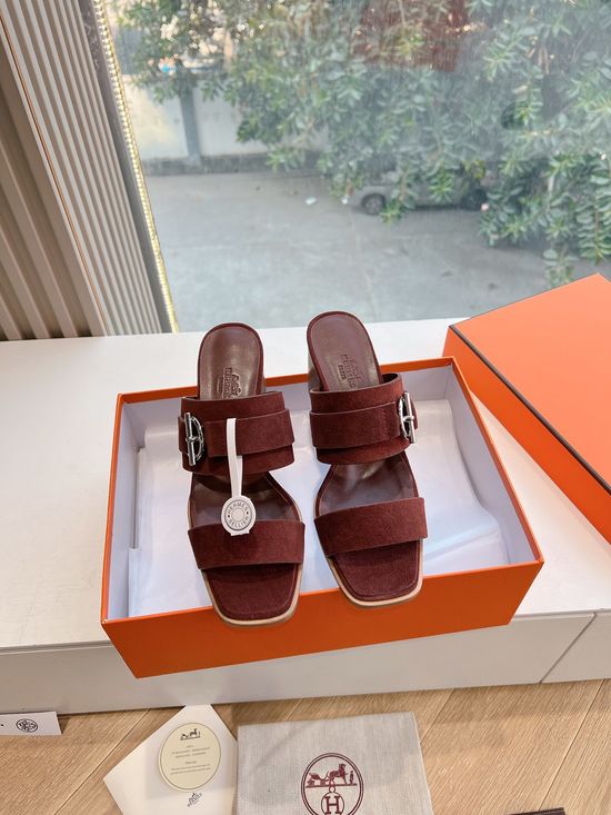 Hermes Premium Cowhide Casual Slip On Sandals Real Leather Sole