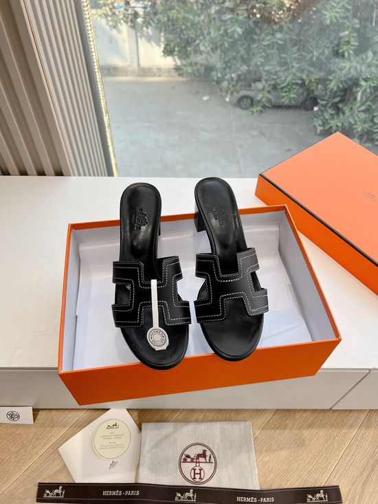 Hermes Premium Cowhide Flat Slide Sandals with Metal Buckle