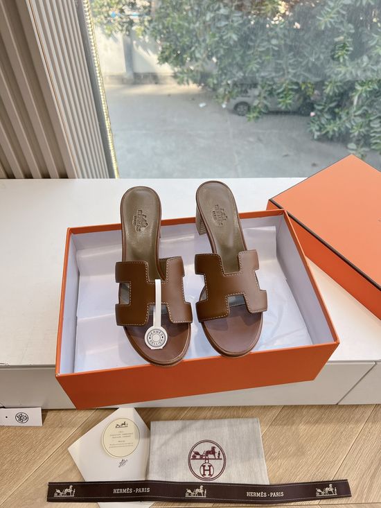 Hermes Cowhide Leather Flat Slide Sandals with Metal Buckle
