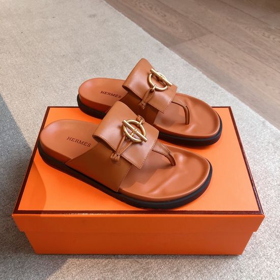 Hermes Colorblock Leather Slippers With Metal Buckle Sole