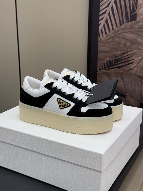 Prada Chunky Sole White Sneakers with Contrast Leather