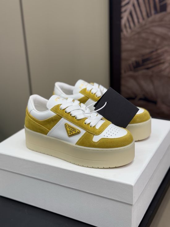 Prada Chunky Sole White Sneakers with Contrast Leather