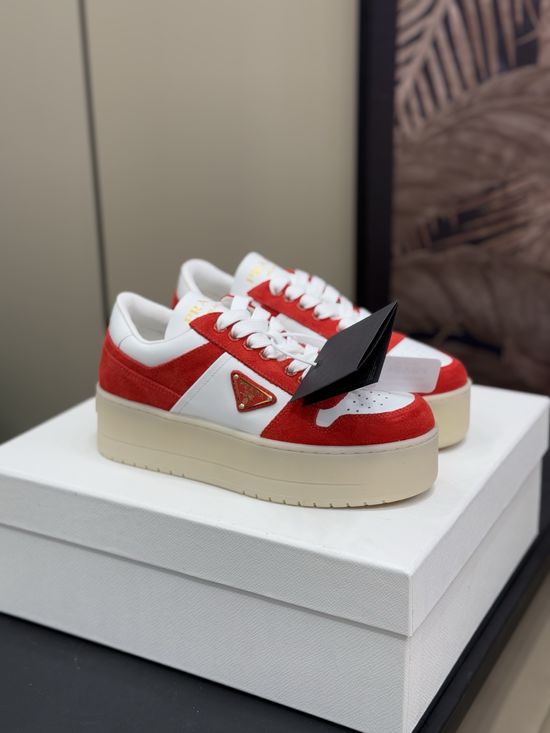Prada Chunky Sole White Sneakers with Contrast Leather
