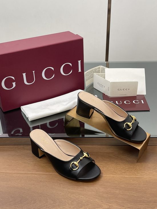 Gucci Waxed Leather Horsebit Sandals With Block Heel