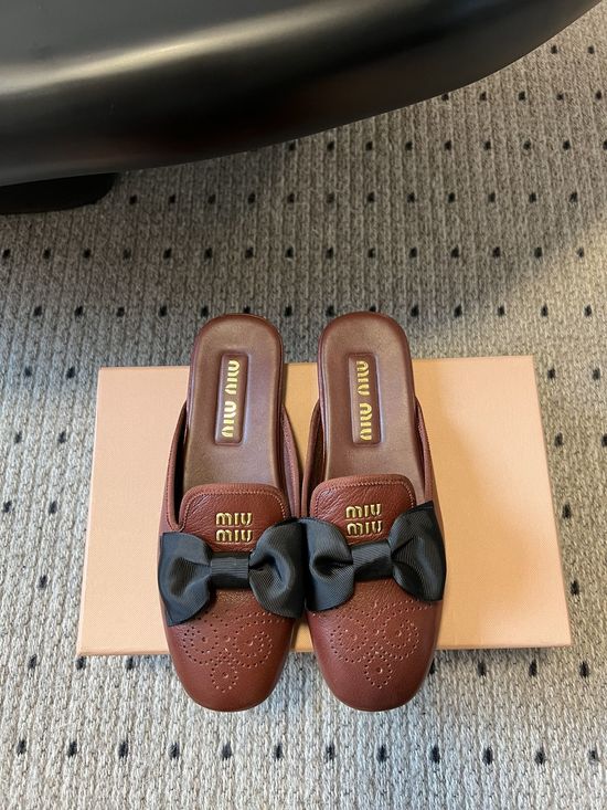 Miu Miu Velvet Bow Decor Comfortable Flat Loafer Shoes