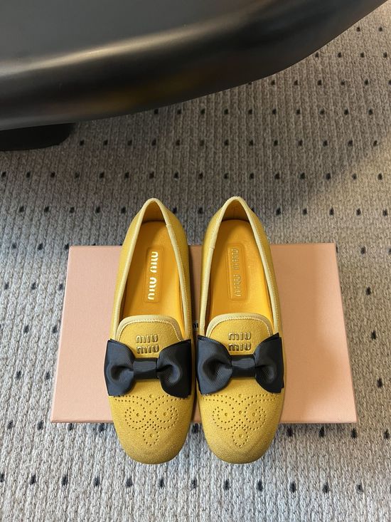 Miu Miu Bow Decor Velvet Loafer Mules Soft Sole