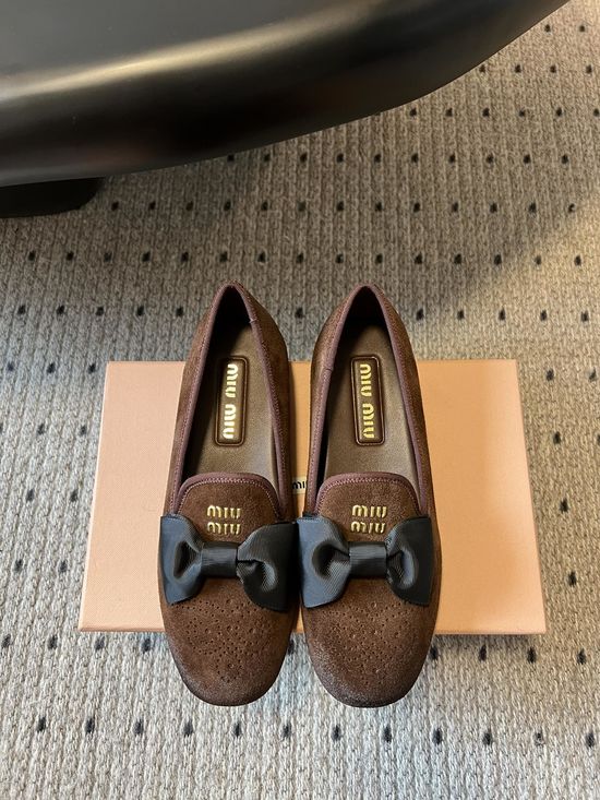 Miu Miu Bow Decor Velvet Loafer Mules Soft Sole