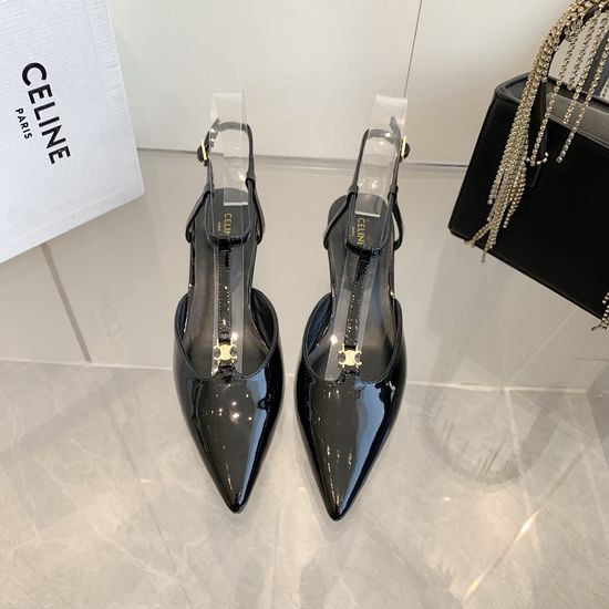 Celine Pointed Toe Kitten Heel Ankle Strap Sandals
