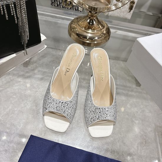 Christian Dior Stylish Open-Toe High Heels with Silk and Pearl Details