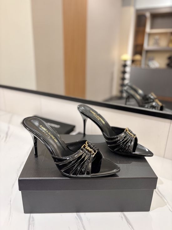Yves Saint Laurent Shiny Rhinestone Pointed Toe Stiletto Heel Sandals