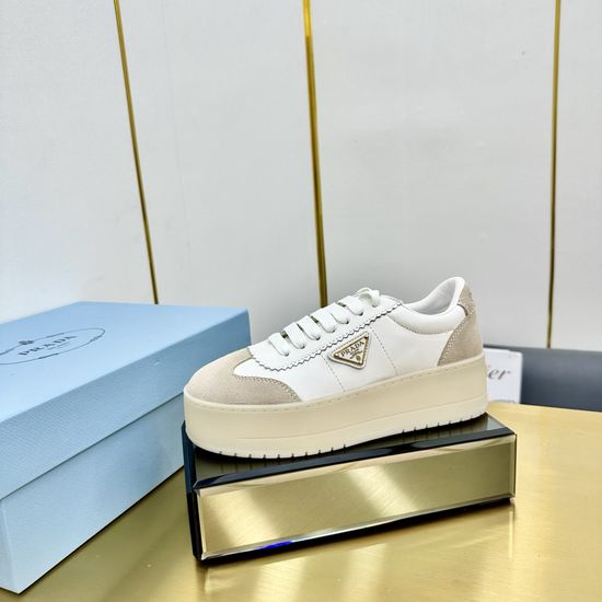 Prada Premium Leather Platform Sneakers Classic Comfortable Daily Shoes