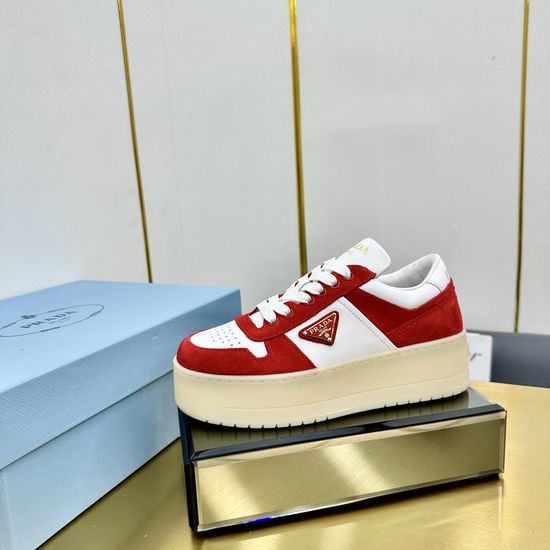 Prada Premium Leather Platform Sneakers Classic Comfortable Daily Shoes