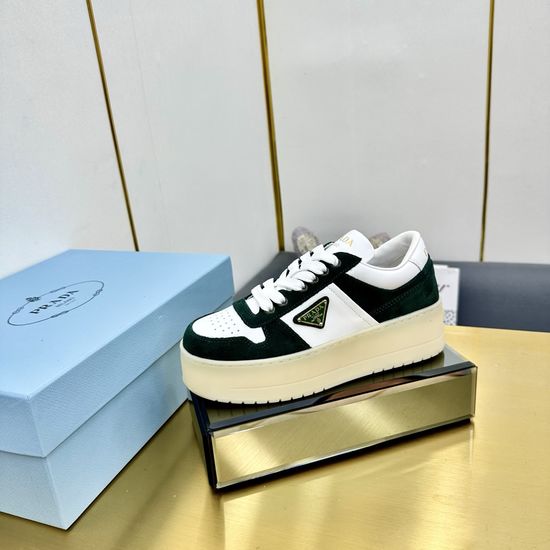 Prada Premium Leather Platform Sneakers Classic Comfortable Daily Shoes