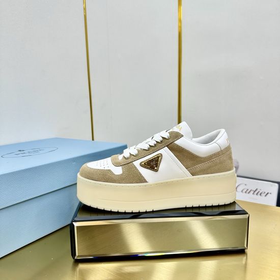 Prada Premium Leather Platform Sneakers Classic Comfortable Daily Shoes
