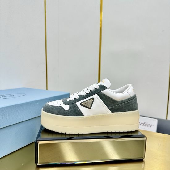 Prada Premium Leather Platform Sneakers Classic Comfortable Daily Shoes