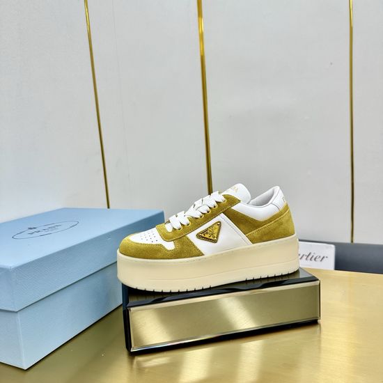 Prada Premium Leather Platform Sneakers Classic Comfortable Daily Shoes