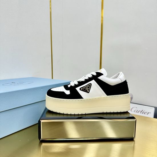 Prada Premium Leather Platform Sneakers Classic Comfortable Daily Shoes