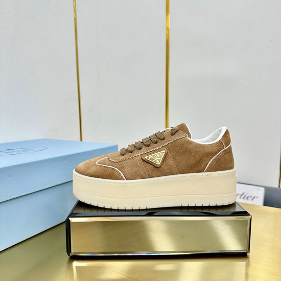 Prada Premium Leather Platform Sneakers Classic Comfortable Daily Shoes
