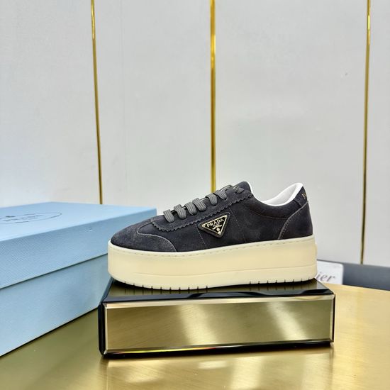 Prada Premium Leather Platform Sneakers Classic Comfortable Daily Shoes