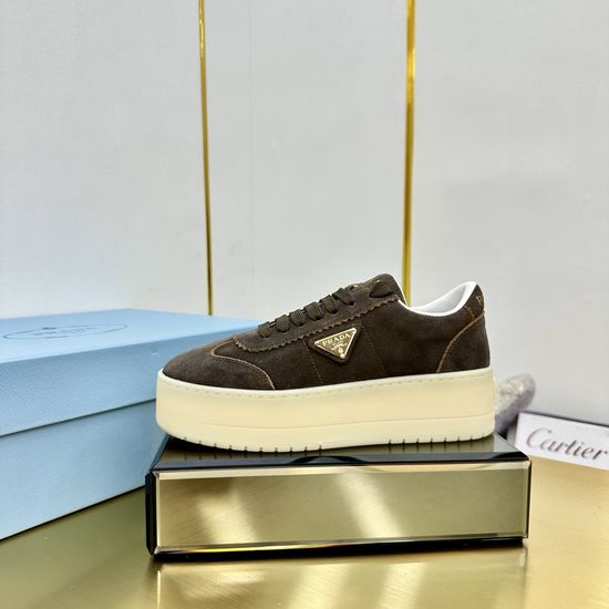 Prada Premium Leather Platform Sneakers Classic Comfortable Daily Shoes
