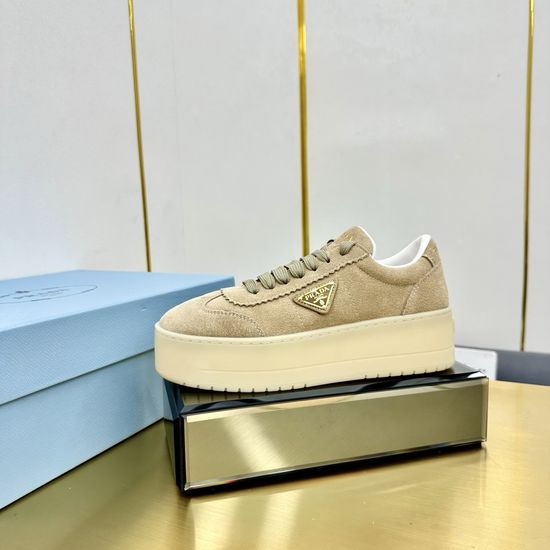 Prada Premium Leather Platform Sneakers Classic Comfortable Daily Shoes