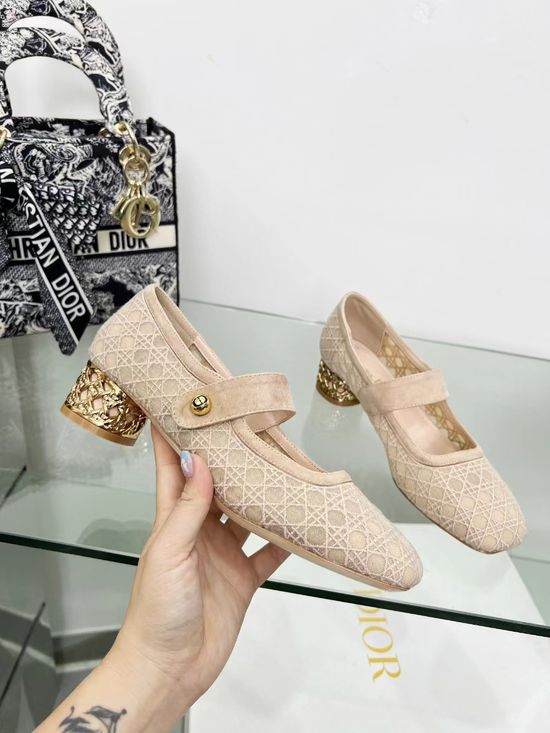Christian Dior Elegant Embroidery Low Heel Leather Shoes