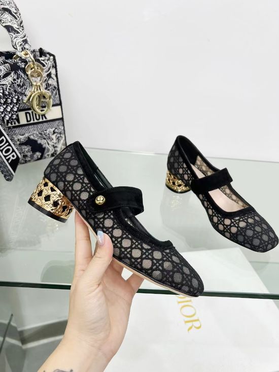 Christian Dior Elegant Embroidery Low Heel Leather Shoes