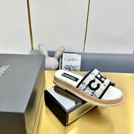 Chanel Classic Bicolor Weave Slides Soft Comfortable Non Slip