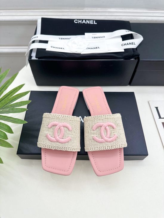 Chanel Woven Upper Square Toe Flat Slides