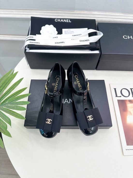Chanel Bow Decor Block Heel Classic Mary Jane Shoes