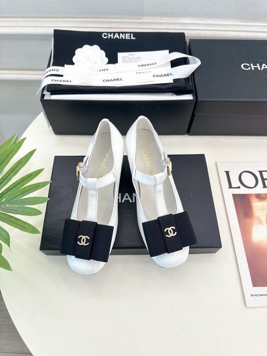 Chanel Bow Decor Block Heel Classic Mary Jane Shoes