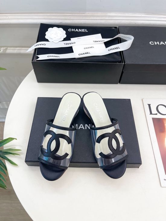 Chanel Classic Transparent Upper Low Heel Slide Sandals