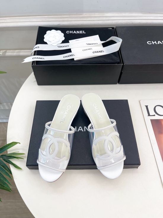 Chanel Classic Transparent Upper Low Heel Slide Sandals