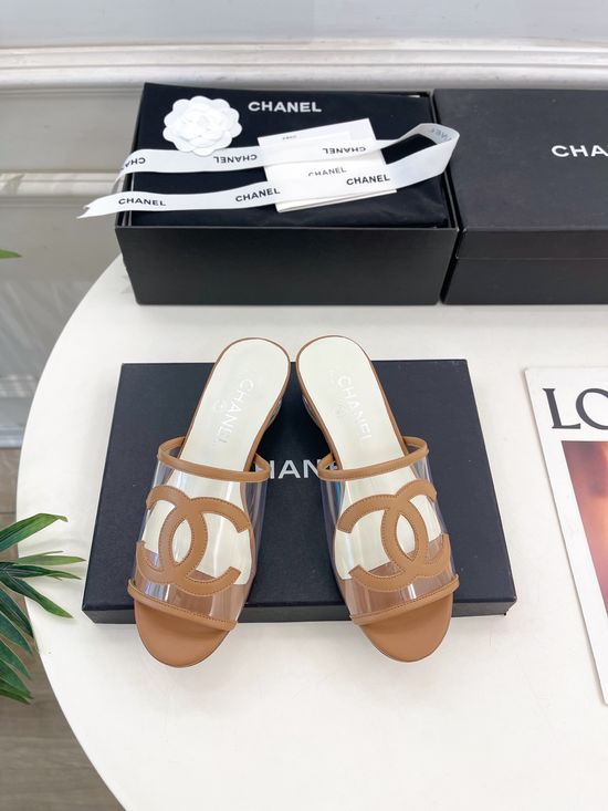 Chanel Classic Transparent Upper Low Heel Slide Sandals