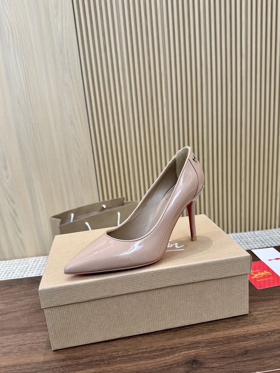 Christian Louboutine Patent Leather Sparkling Elegant Dress Heels With Two Heel Heights