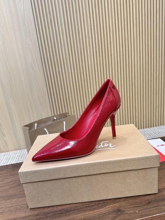 Christian Louboutine Patent Leather Sparkling Elegant Dress Heels With Two Heel Heights