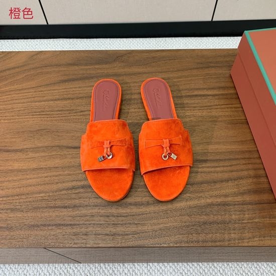 Loro Piana Suede Flat Slides With Decorative Charm Strap