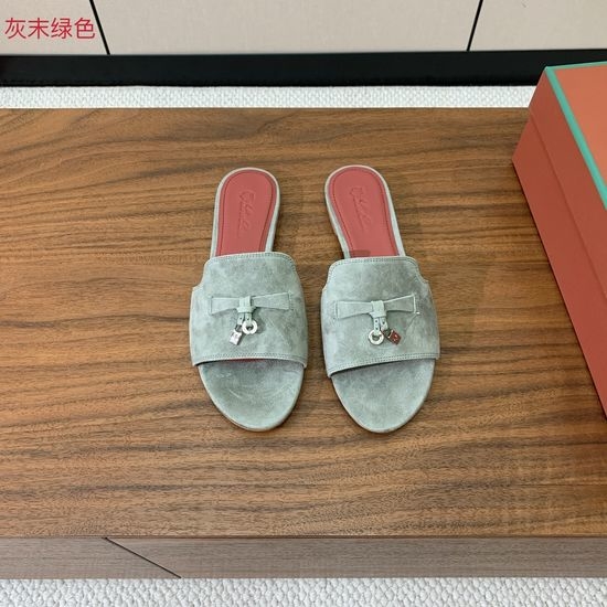 Loro Piana Suede Flat Slides With Decorative Charm Strap