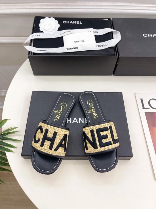 Chanel Classic Embroidered Letter Flat Slides