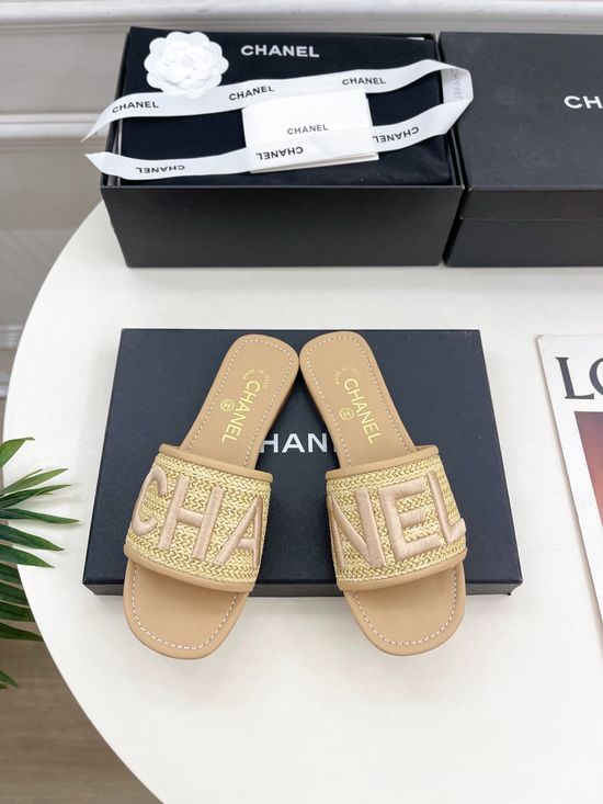 Chanel Classic Embroidered Letter Flat Slides