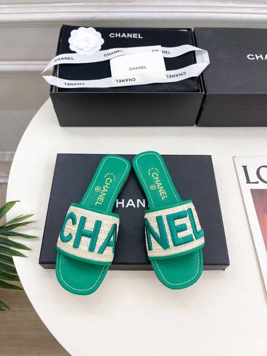 Chanel Classic Embroidered Letter Flat Slides