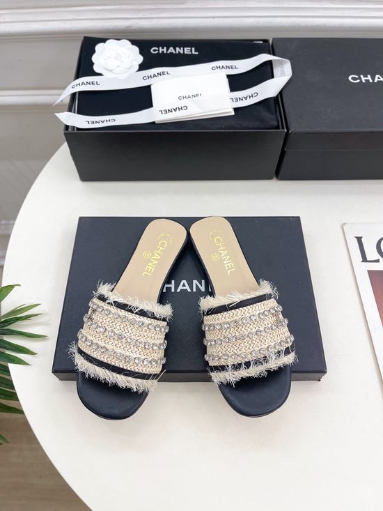 Chanel Classic Rhinestone Buckle Flat Slides