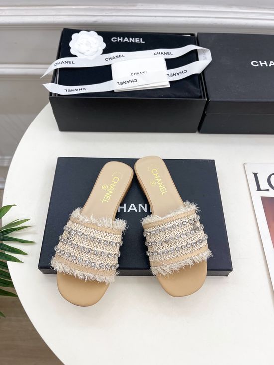 Chanel Classic Rhinestone Buckle Flat Slides