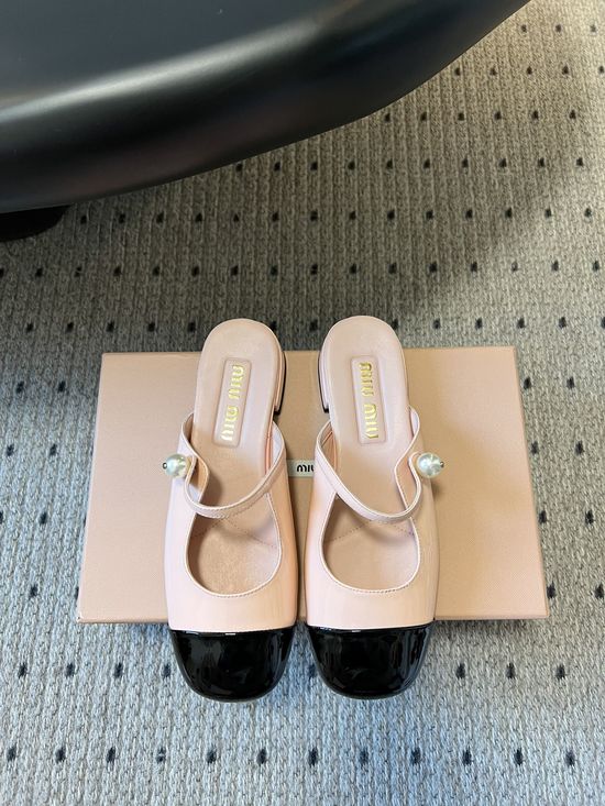 Miu Miu Button Decor Block Heel Mary Jane Mules