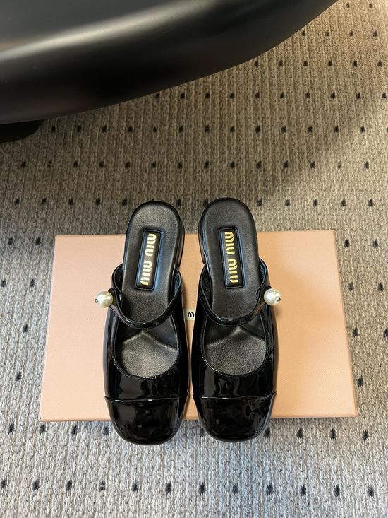 Miu Miu Button Decor Block Heel Mary Jane Mules