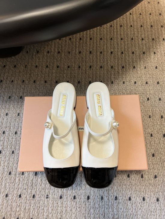 Miu Miu Button Decor Block Heel Mary Jane Mules