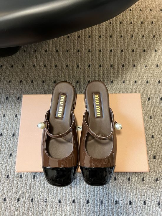 Miu Miu Button Decor Block Heel Mary Jane Mules