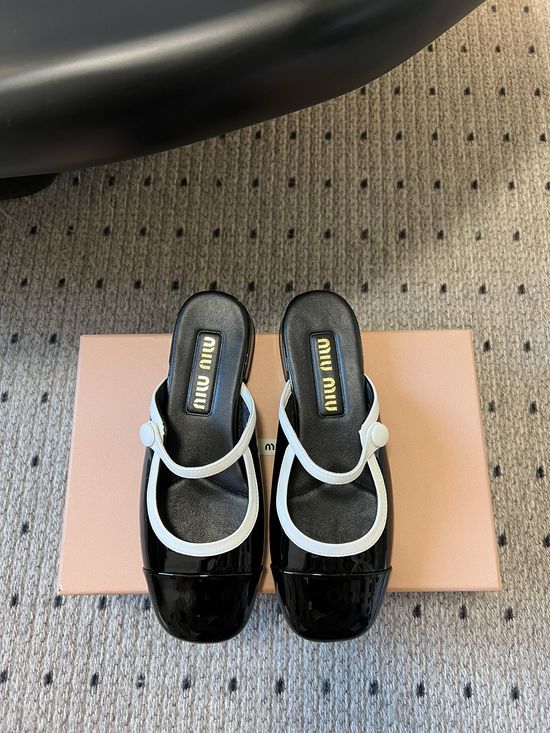 Miu Miu Button Decor Block Heel Mary Jane Mules