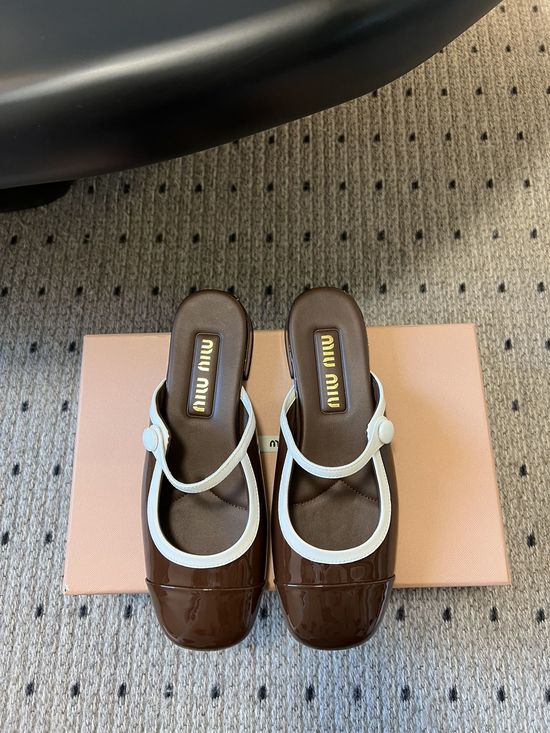 Miu Miu Button Decor Block Heel Mary Jane Mules