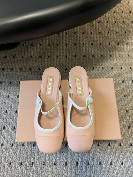 Miu Miu Button Decor Block Heel Mary Jane Mules